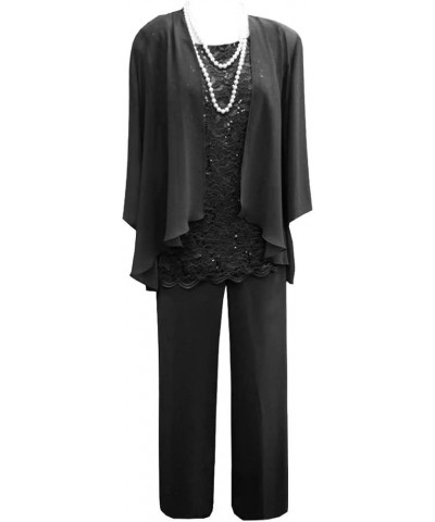 3 Pieces Mother of The Bride Pant Suits for Wedding Lace Chiffon Pants Suits for Women Dressy Dark-grey $12.40 Suits