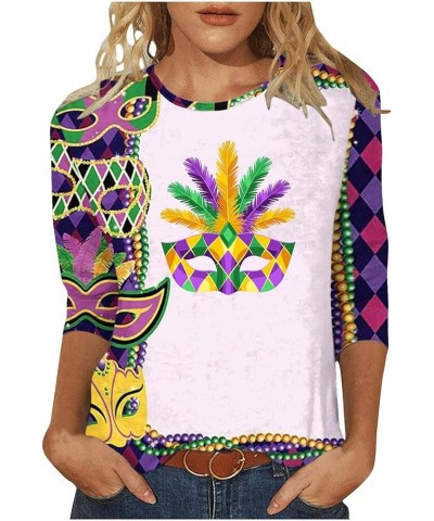 Mardi Gras Outfit for Women 3/4 Length Sleeve Womens Tops Plus Size Print Crewneck Sweatshirts Pullover Tops 47-purple $4.25 ...