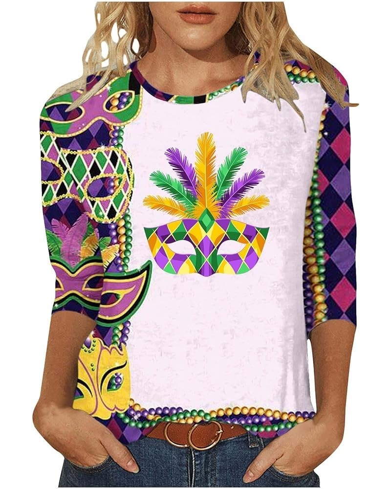 Mardi Gras Outfit for Women 3/4 Length Sleeve Womens Tops Plus Size Print Crewneck Sweatshirts Pullover Tops 47-purple $4.25 ...