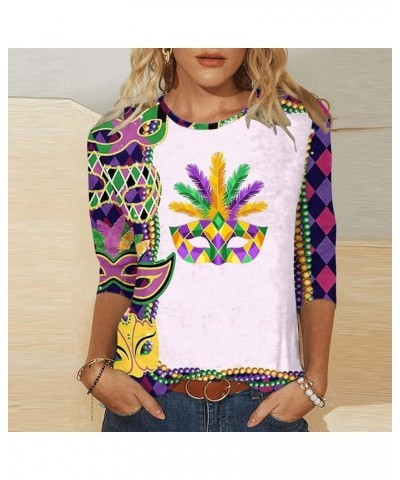 Mardi Gras Outfit for Women 3/4 Length Sleeve Womens Tops Plus Size Print Crewneck Sweatshirts Pullover Tops 47-purple $4.25 ...