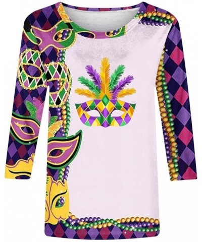 Mardi Gras Outfit for Women 3/4 Length Sleeve Womens Tops Plus Size Print Crewneck Sweatshirts Pullover Tops 47-purple $4.25 ...