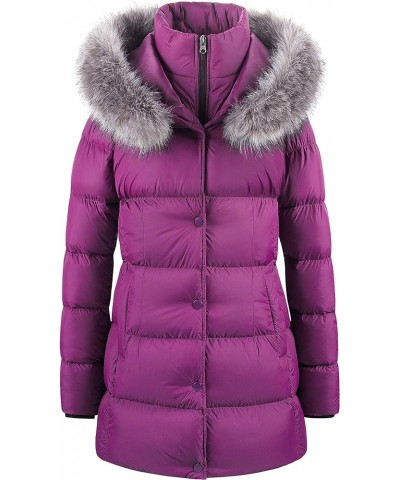 Women's Winter Snow Jacket Long Fur Puffer Coat With Removable Faux Fur Trim Purple $36.48 Jackets