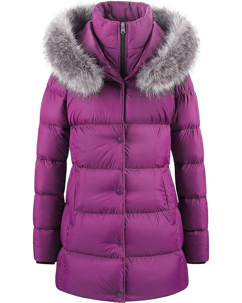 Women's Winter Snow Jacket Long Fur Puffer Coat With Removable Faux Fur Trim Purple $36.48 Jackets