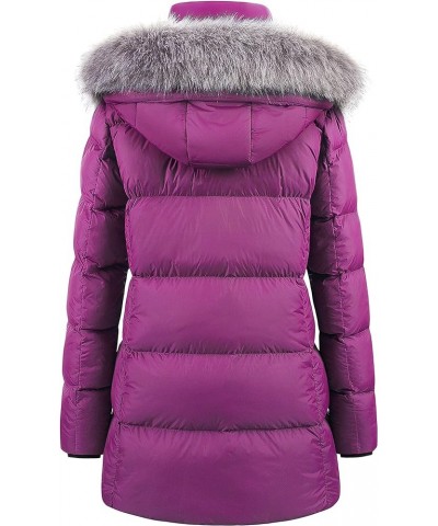 Women's Winter Snow Jacket Long Fur Puffer Coat With Removable Faux Fur Trim Purple $36.48 Jackets