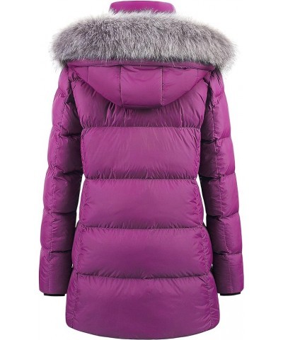 Women's Winter Snow Jacket Long Fur Puffer Coat With Removable Faux Fur Trim Purple $36.48 Jackets