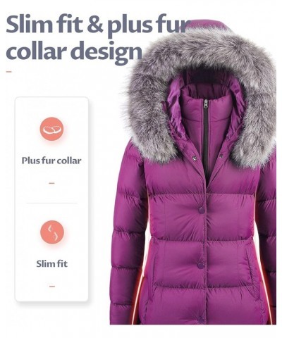 Women's Winter Snow Jacket Long Fur Puffer Coat With Removable Faux Fur Trim Purple $36.48 Jackets