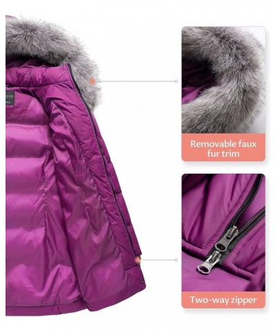 Women's Winter Snow Jacket Long Fur Puffer Coat With Removable Faux Fur Trim Purple $36.48 Jackets