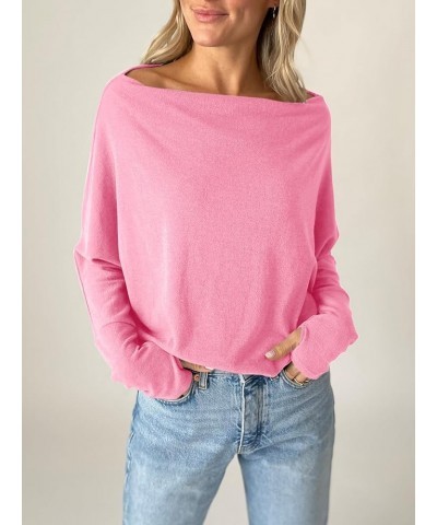 Womens Sexy Off Shoulder Tops Casual Going Out Long Sleeve Shirts Pink $10.58 Blouses