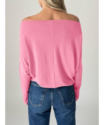 Womens Sexy Off Shoulder Tops Casual Going Out Long Sleeve Shirts Pink $10.58 Blouses