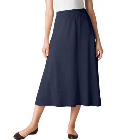 Women's Plus Size 7-Day Knit A-Line Skirt Navy $17.22 Skirts