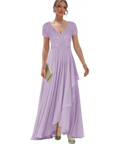 Women's V Neck Lace Mother of The Bride Dress with Sleeves Chiffon Ruffles Long Evening Formal Gown for Wedding Lilac $33.79 ...