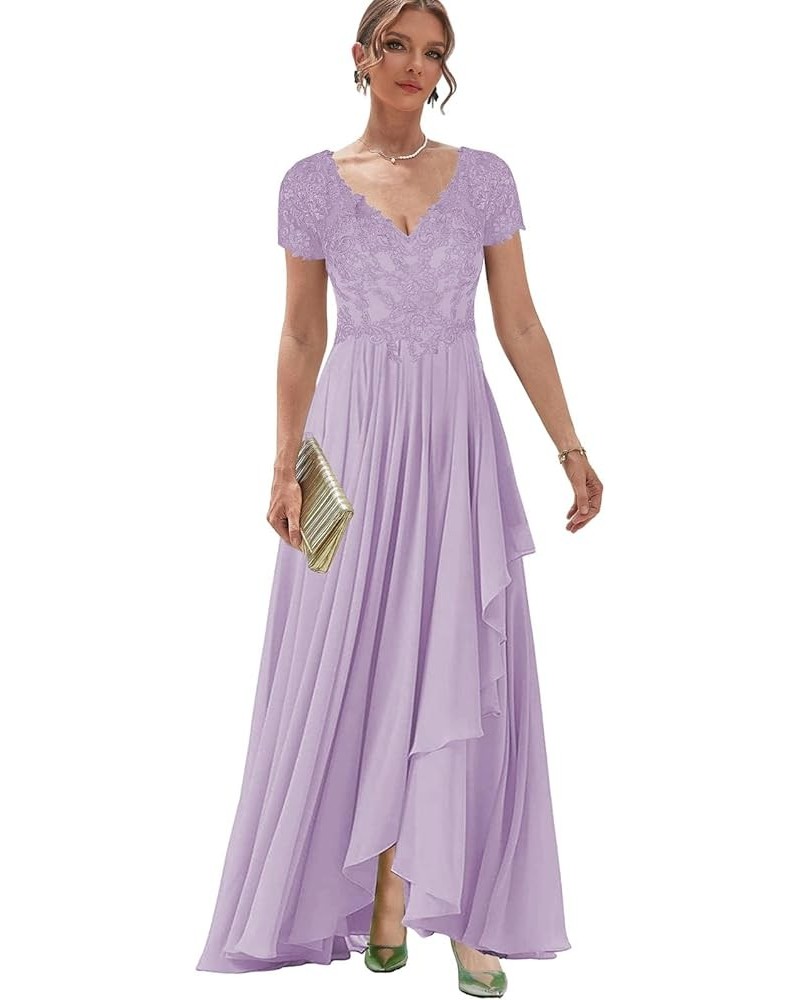 Women's V Neck Lace Mother of The Bride Dress with Sleeves Chiffon Ruffles Long Evening Formal Gown for Wedding Lilac $33.79 ...