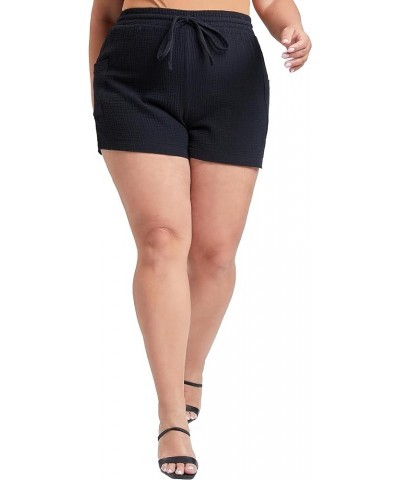 Women's Plus Size Double Gauze Shorts with Banded Hem Black $10.77 Shorts