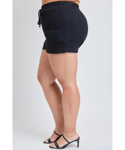 Women's Plus Size Double Gauze Shorts with Banded Hem Black $10.77 Shorts