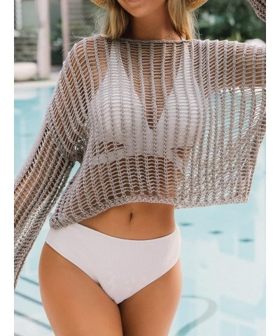 Women's Round Neck Cutout Bathing Suit Cover Up Crochet Swimsuit Beach Dress for Summer Brown $16.10 Swimsuits