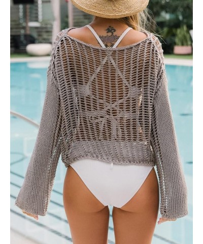 Women's Round Neck Cutout Bathing Suit Cover Up Crochet Swimsuit Beach Dress for Summer Brown $16.10 Swimsuits