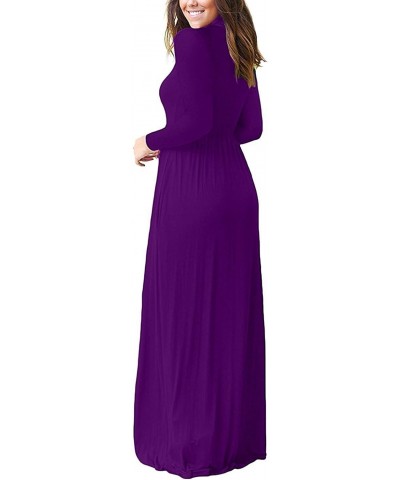 Maxi Dress for Women Purple X-Large Crewneck Long Sleeves Wedding Guest Loose Plain Casual Empire Waist Flowy Party Beach Vin...