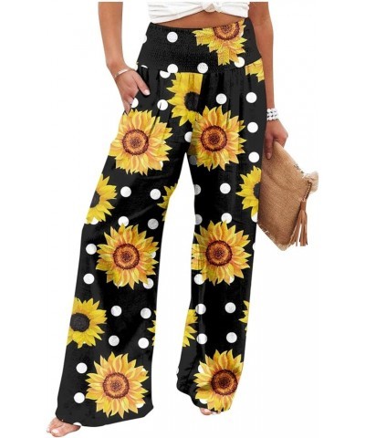 Women Linen Palazzo Pants 2024 Summer Boho Wide Leg High Waist Casual Loose Lounge Pant Trouser with Pocket A-yellow $6.35 Pants