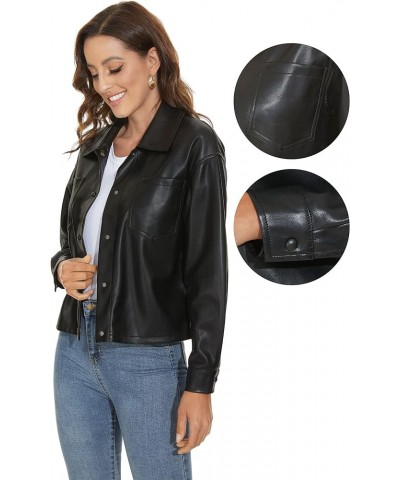 Women Faux Leather Shacket Moto Biker Shirts Loose Fit Blazer Long Sleeves Button Casual Jacket Plus Size S-XXL Black-short $...