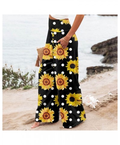 Women Linen Palazzo Pants 2024 Summer Boho Wide Leg High Waist Casual Loose Lounge Pant Trouser with Pocket A-yellow $6.35 Pants