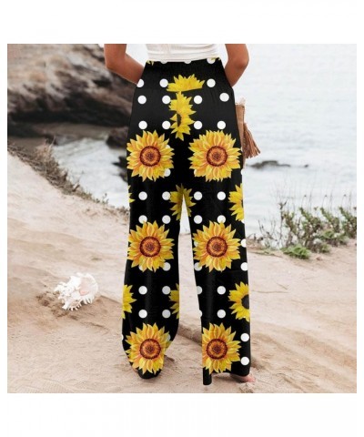 Women Linen Palazzo Pants 2024 Summer Boho Wide Leg High Waist Casual Loose Lounge Pant Trouser with Pocket A-yellow $6.35 Pants