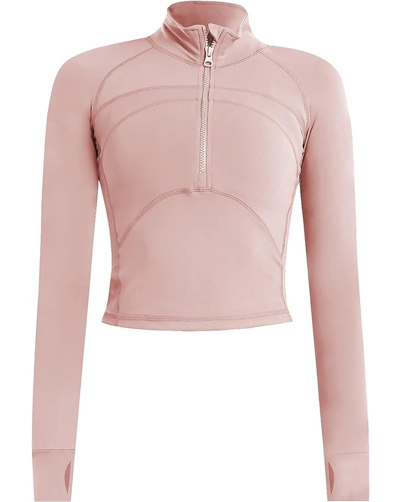 Long Sleeve Cropped Workout Tops for Women Gym Yoga Athletic Tops 1/2 Zip Jackets Pink $14.95 Jackets