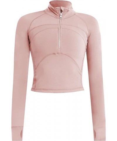 Long Sleeve Cropped Workout Tops for Women Gym Yoga Athletic Tops 1/2 Zip Jackets Pink $14.95 Jackets