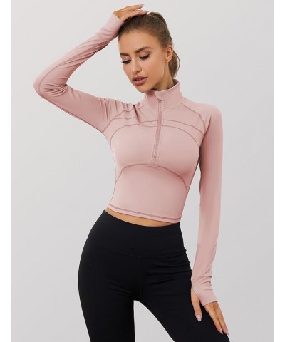 Long Sleeve Cropped Workout Tops for Women Gym Yoga Athletic Tops 1/2 Zip Jackets Pink $14.95 Jackets