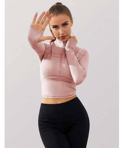 Long Sleeve Cropped Workout Tops for Women Gym Yoga Athletic Tops 1/2 Zip Jackets Pink $14.95 Jackets