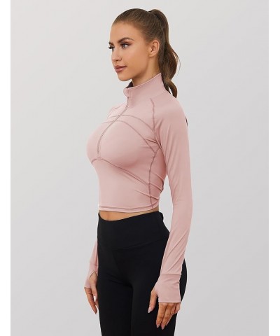 Long Sleeve Cropped Workout Tops for Women Gym Yoga Athletic Tops 1/2 Zip Jackets Pink $14.95 Jackets