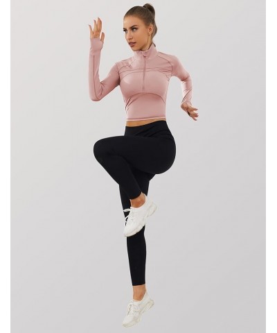 Long Sleeve Cropped Workout Tops for Women Gym Yoga Athletic Tops 1/2 Zip Jackets Pink $14.95 Jackets