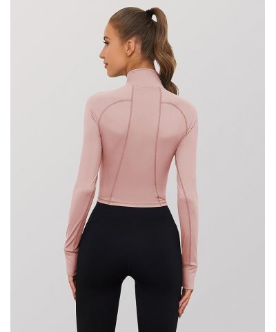 Long Sleeve Cropped Workout Tops for Women Gym Yoga Athletic Tops 1/2 Zip Jackets Pink $14.95 Jackets