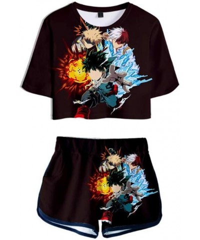 Girls Women's Anime Cosplay Tracksuit Crop Top and Shorts Two-Piece Sets Streetwear Color 30 $11.52 Activewear