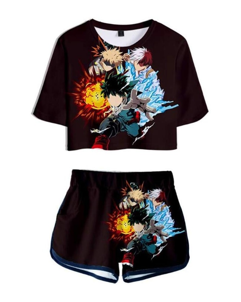 Girls Women's Anime Cosplay Tracksuit Crop Top and Shorts Two-Piece Sets Streetwear Color 30 $11.52 Activewear