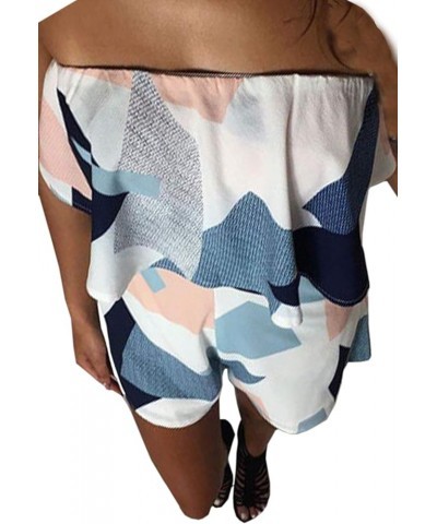 Women Off Shoulder Romper Strapless Floral Print Striped Beach Shorts Jumpsuit White0328 $16.40 Rompers