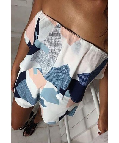 Women Off Shoulder Romper Strapless Floral Print Striped Beach Shorts Jumpsuit White0328 $16.40 Rompers