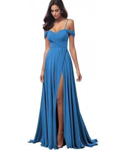 Off The Shoulder Bridesmaid Dresses for Women Long Pleated Satin Formal Dresses Evening Gown Blue $31.34 Dresses