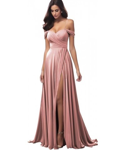 Off The Shoulder Bridesmaid Dresses for Women Long Pleated Satin Formal Dresses Evening Gown Blue $31.34 Dresses