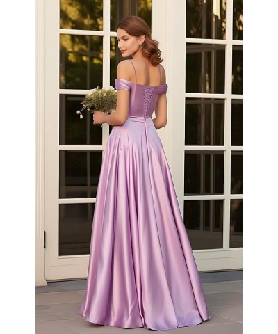 Off The Shoulder Bridesmaid Dresses for Women Long Pleated Satin Formal Dresses Evening Gown Blue $31.34 Dresses