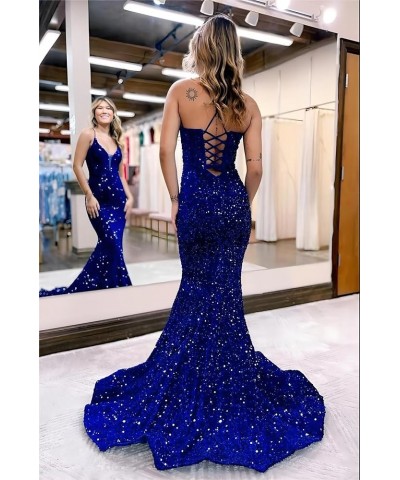 Mermaid Prom Dresses Sparkly Sequin V-Neck Prom Evening Party Dress with Slit Dusty Rose $40.49 Dresses