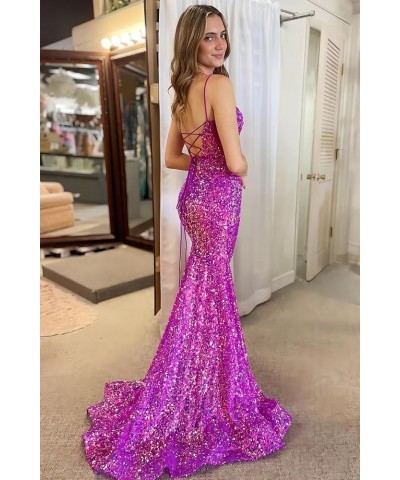 Mermaid Prom Dresses Sparkly Sequin V-Neck Prom Evening Party Dress with Slit Dusty Rose $40.49 Dresses