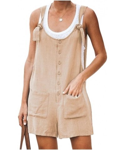 2023 Jumpsuits for Women Comfy Linen Cargo Rompers Summer Sleeveless Baggy Overalls with Pockets Jumpers with Big Pockets 3 K...