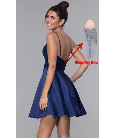 V-Neck Homecoming Dresses for Teens Spaghetti Strap Satin Short Prom Dress with Pockets Ivory $24.07 Dresses