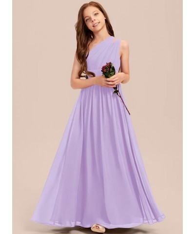 A-line One Shoulder Floor-Length Chiffon Junior Bridesmaid Dress for Wedding Teen Girls Party Gowns Lilac $30.00 Dresses