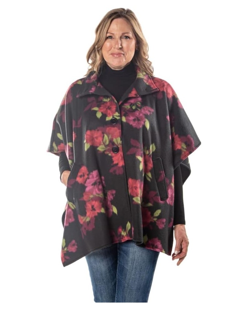 Cozy Coat 4 Button Fleece Poncho Cape Wine $20.68 Coats