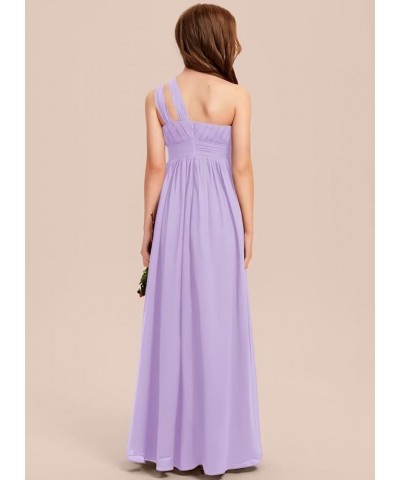 A-line One Shoulder Floor-Length Chiffon Junior Bridesmaid Dress for Wedding Teen Girls Party Gowns Lilac $30.00 Dresses