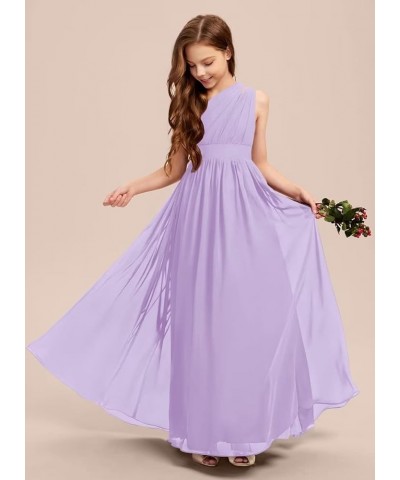 A-line One Shoulder Floor-Length Chiffon Junior Bridesmaid Dress for Wedding Teen Girls Party Gowns Lilac $30.00 Dresses