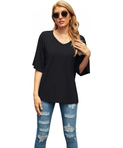 Women's Blouse Tops Loose V Neck 3/4 Bell Sleeve Shirt A-01- Black $11.04 Tops