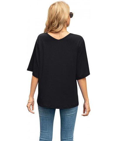 Women's Blouse Tops Loose V Neck 3/4 Bell Sleeve Shirt A-01- Black $11.04 Tops