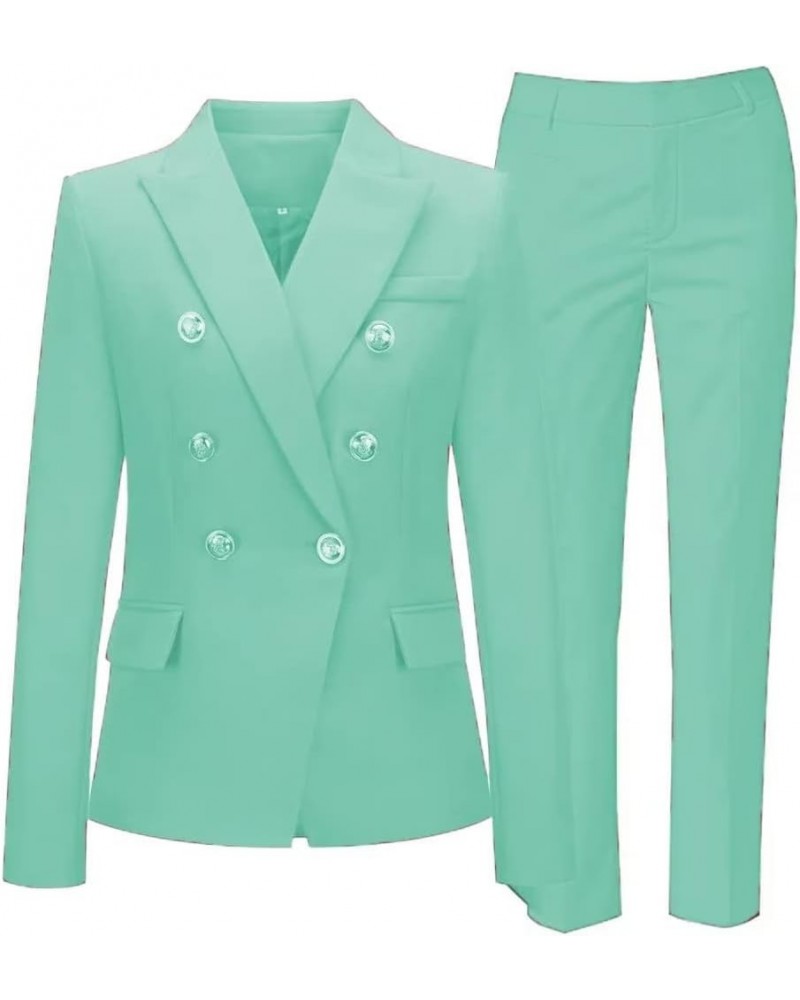 2 Piece Pant Suits for Women Casual Business Suit Sets Double Breasted Blazer Vest Pant Set Mint Green $31.50 Suits